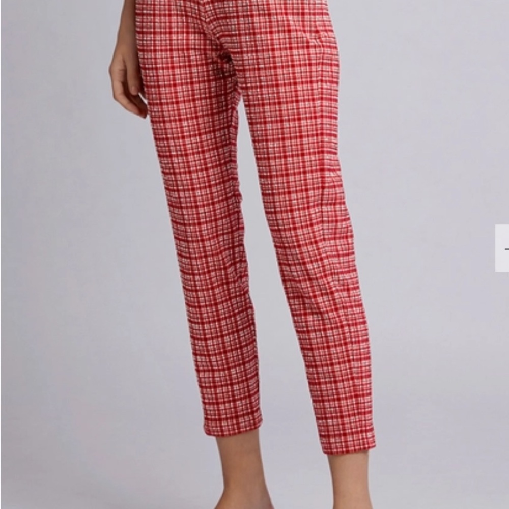 Red and White Cropped Check Pants